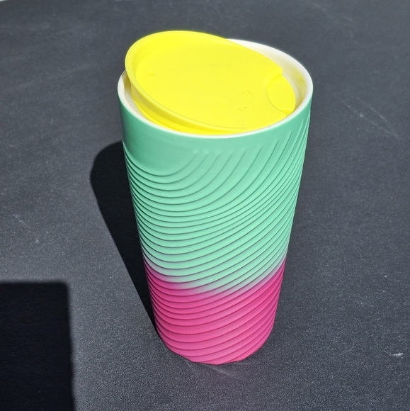 "1,LEFT"NEW,Starbucks ceramic tumbler "Spring 2023 Petunia" fushia/green textur… - Picture 2 of 5